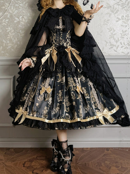 Black Self-tie Big Bow Neckline Cloak