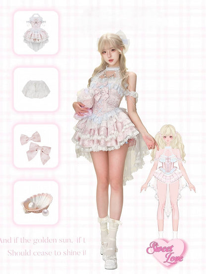 Enchanted Pink Jacquard Dress Tiered Skirt with Beaded Details