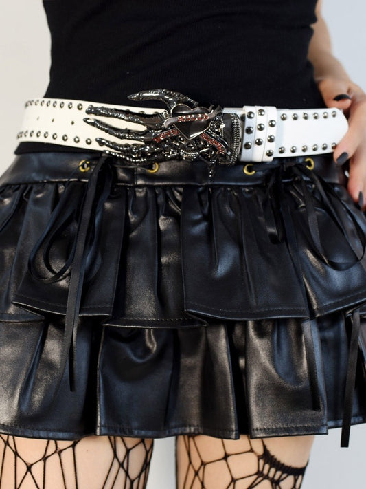 White/Black Gothic Studs Details Skeleton Hand Waist Belt