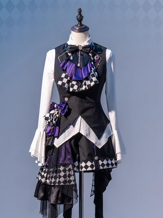 Black Prince Ouji Lolita Outfit- Foldover Collar Waistcoat+ Shorts+ Train+ Jabot Tie Full Set