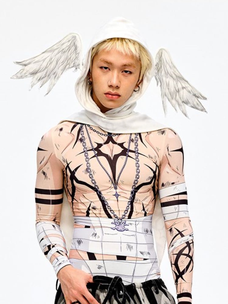 White Angel Wings Hat and Asymmetrical Hem Scarf All-in-one