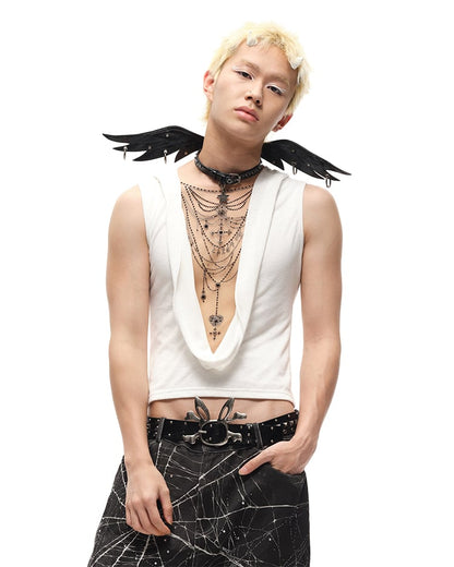 Black/White Angel Wings Stud Details PU Buckle Strap Choker