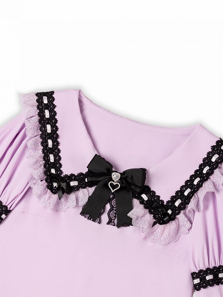 Purple Jirai Kei Lace Trimming Sailor Collar Long Sleeves Blouse