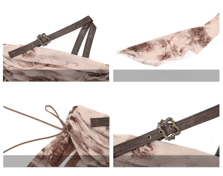 Floral Print Pink Off-the-shoulder Neckline Tulle Top