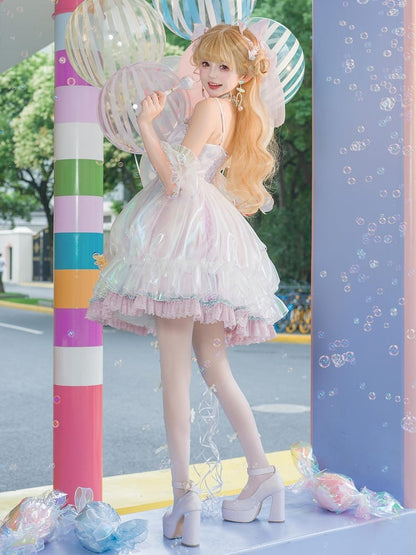 Light Purple Candy and Bead Decorated Spaghetti Straps Dress Sweet Lolita JSK