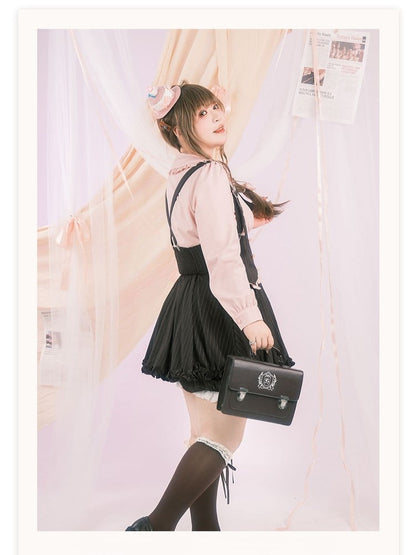 Plus Size Black Striped Bow with Pink Heart Button