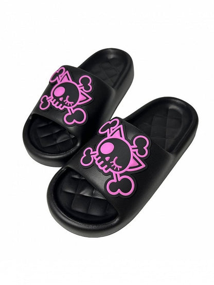 Black and Pink Gothic Skeleton Applique Summer Slippers