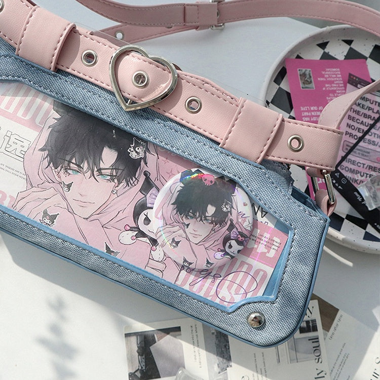 Blue and Pink Ita Bag with Chain and Heart Charm