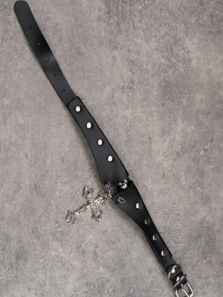 Black&Silver Gothic Cross Pendant Studs Design Buckle Choker