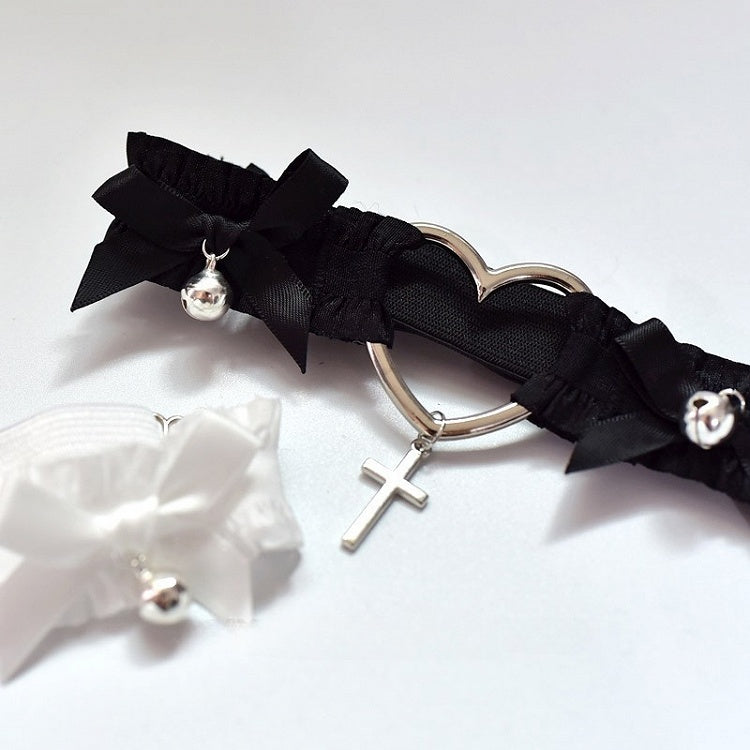 Black/White Punk Cross Pendant Bowknot Details Choker