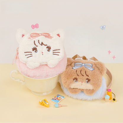 Blue & Brown Cute Teddy Bear-shaped Plushie Coin Purse Key Chain