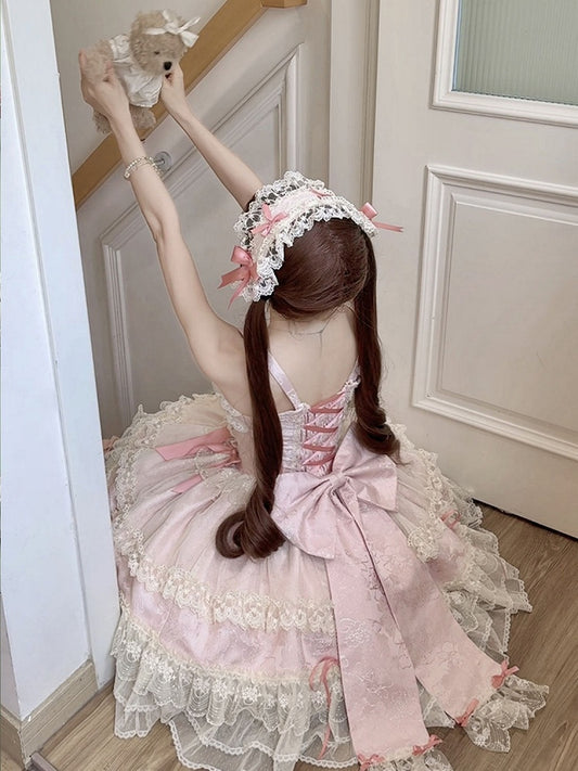Pink Balletcore Lolita Dress Bowknots Decorated Sweet Jumper Skirt
