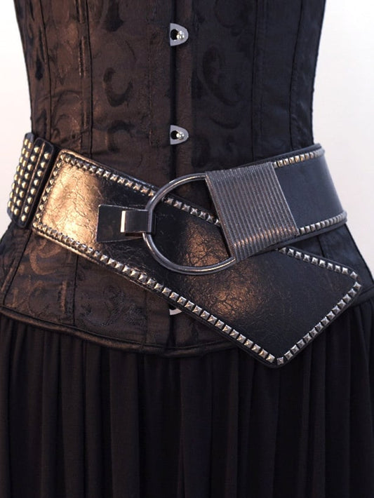 Black Gothic Studs Details PU Waist Corset Belt