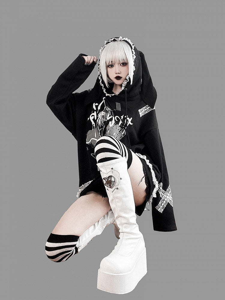 Heart Design Silver-tone Studs White Punk Boots