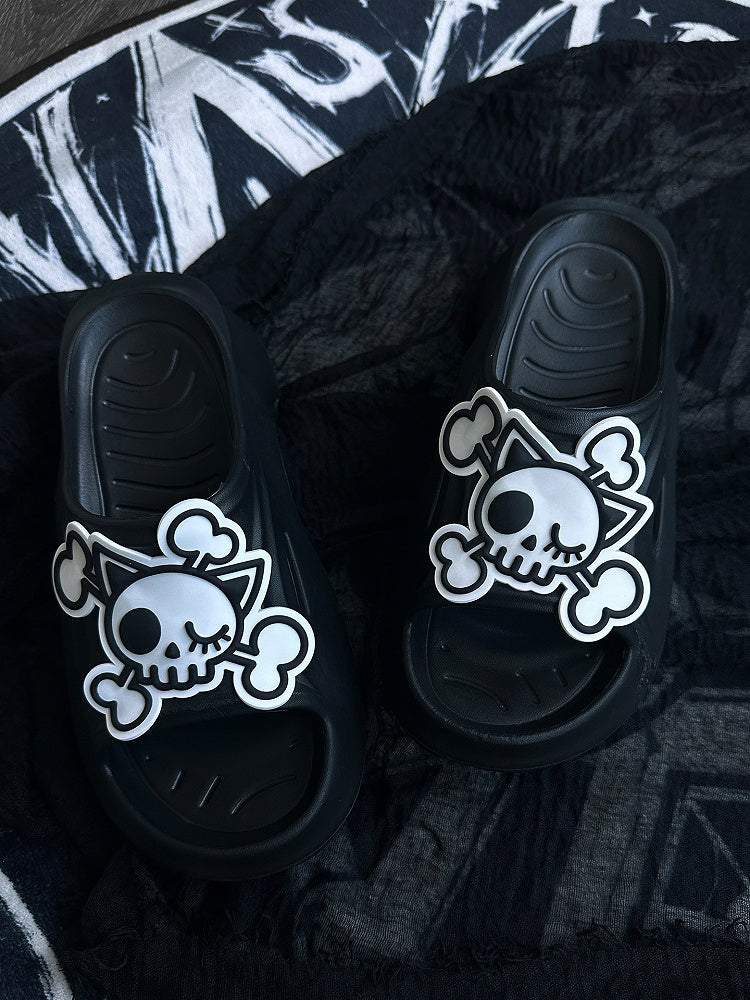 Black and White Gothic Skeleton Applique Summer Slippers