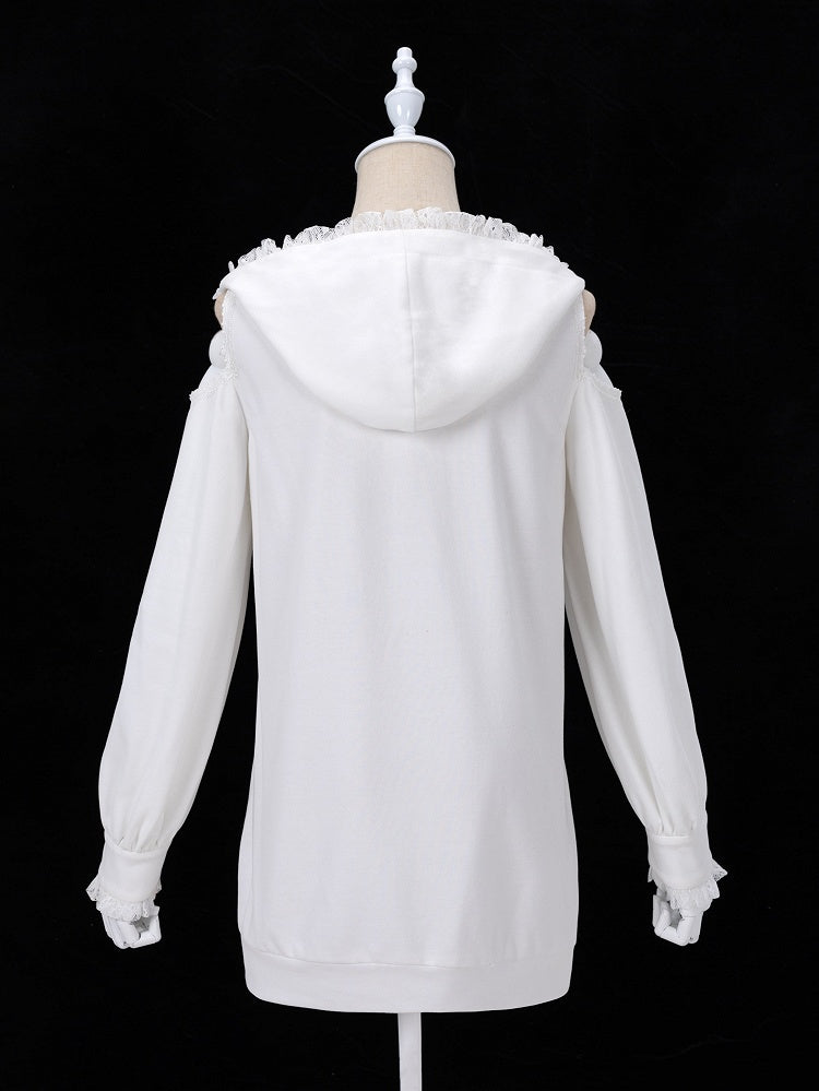 Gothic Charm Jirai Kei Hoodie with Lace and Cross Details