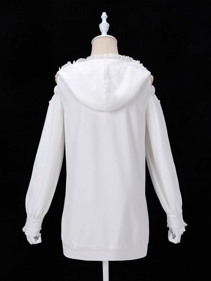 Gothic Charm Jirai Kei Hoodie with Lace and Cross Details