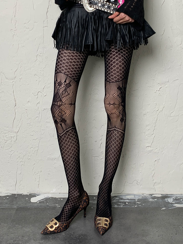 Black Gothic Diamond Pattern Hollow-out Tights