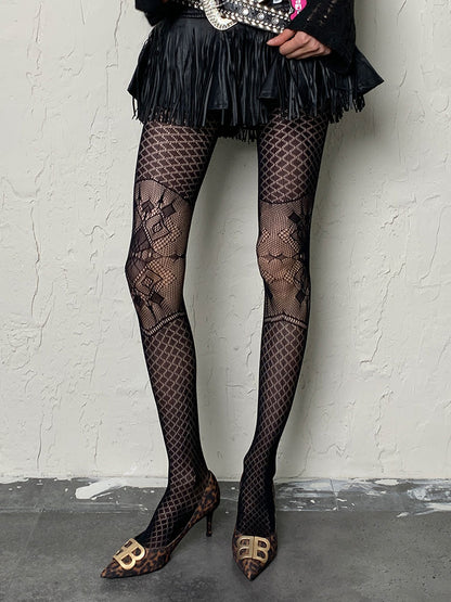 Black Gothic Diamond Pattern Hollow-out Tights