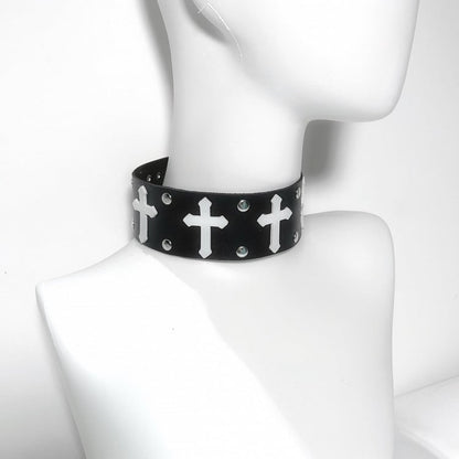 Red&Black/Black&White Punk Cross Choker