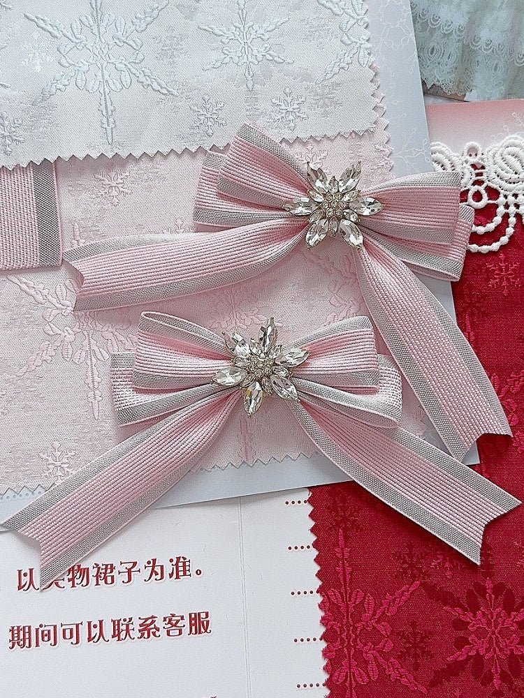 5 Color Options Rhinestone Snow Decorated Bowknot Hairclip