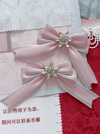 5 Color Options Rhinestone Snow Decorated Bowknot Hairclip