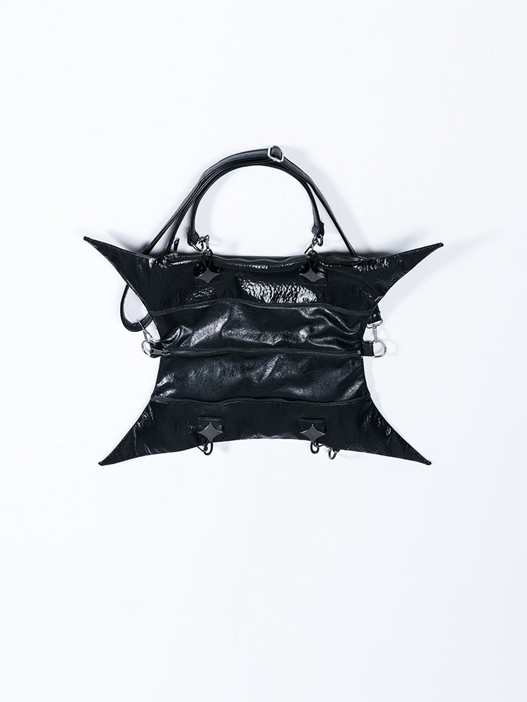 Gothic Punk Black Foldable Four-pointed Star PU Bag