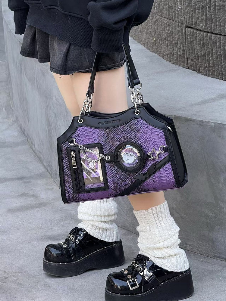 Black & Purple Snake Scale PU Ita Shoulder Bag