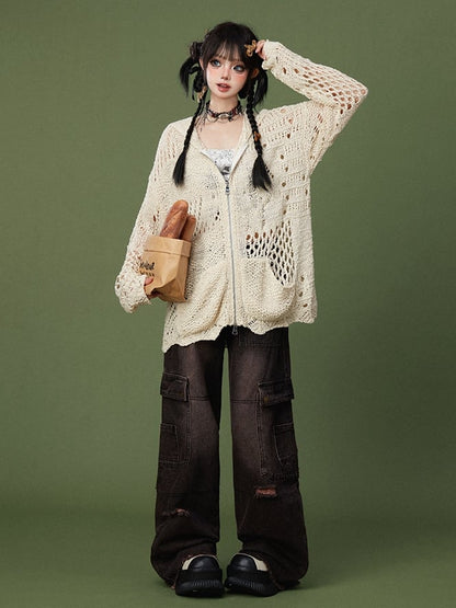 Clearance-Size XL for Waist 77.5CM Black and Pink High Waist Frayed Hem Wide Leg High Street Jeans