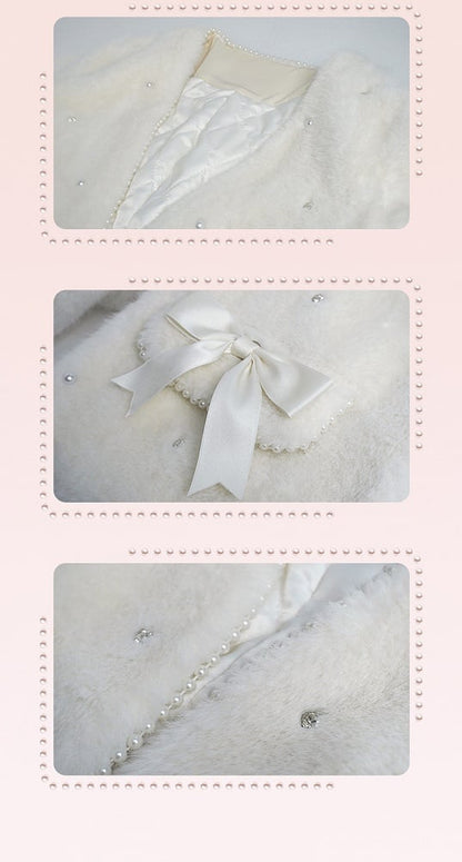 Plus Size Bead Details White Winter Coat