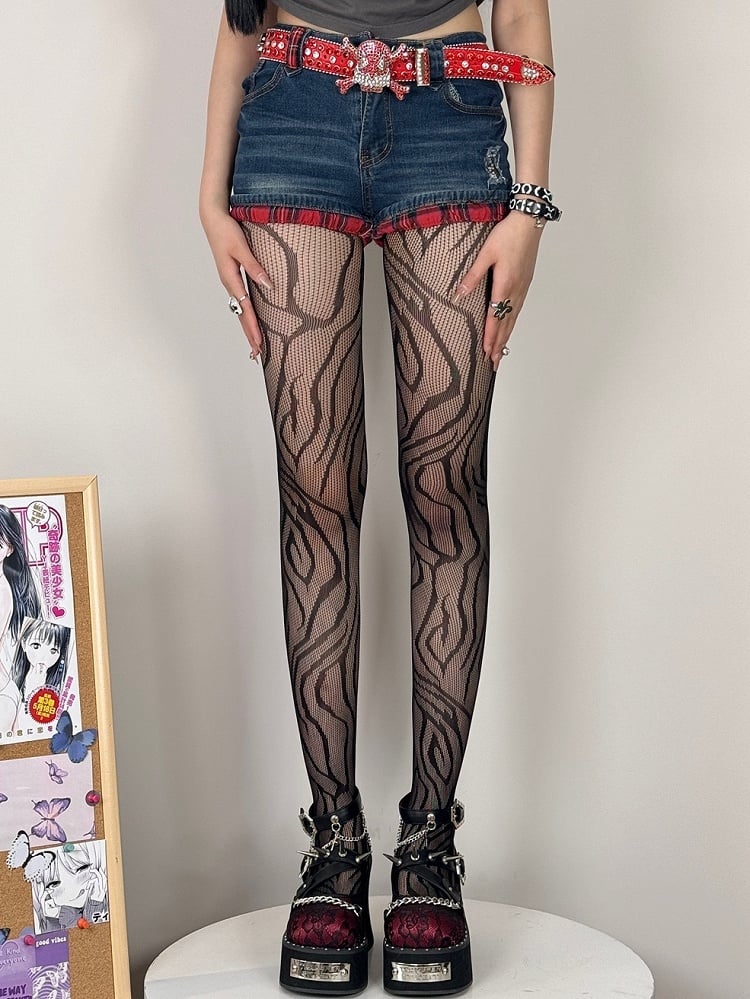 Black/Rose Red/Blue/Red/Purple Gyaru Fashion Zebra-stripe Tights