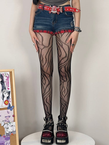 Black/Rose Red/Blue/Red/Purple Gyaru Fashion Zebra-stripe Tights