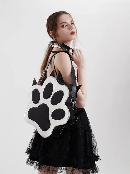 Black and Silver Puppy Claw Shaped PU Backpack