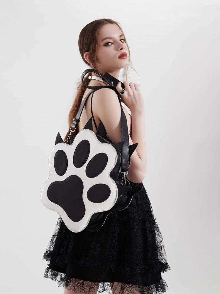 Black and Silver Puppy Claw Shaped PU Backpack