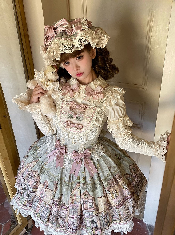 Cream/Green/Pink Lace-Trimmed Sweet Lolita Hat with Bow Accent