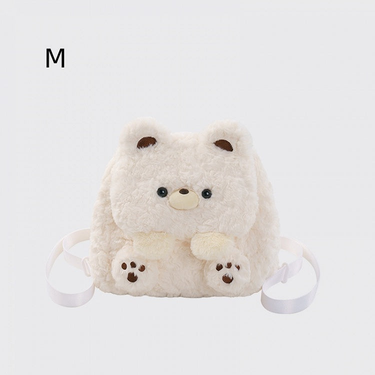 White Cute Bear Plush Flap Backpack Bag Middle/Large Size