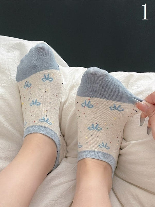 17 Options Colorful Ankle Socks With Cake/Apple/Bear/Puppy/Bowknot/Polka-dot/Striped Pattern/Floral Print