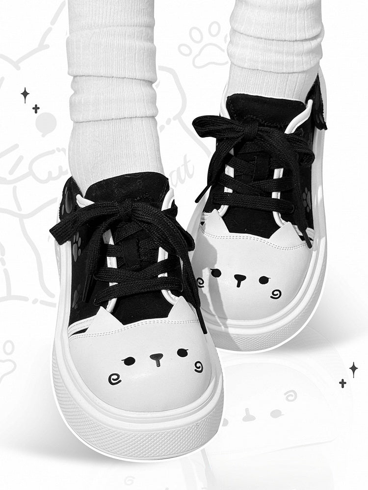 Black Kitty Design Claw Pattern Platform Sneakers