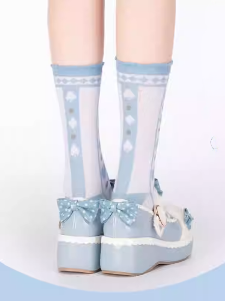 Alice in Wonderland Vibes Blue Ruffled Cuff Calf Socks
