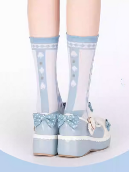 Alice in Wonderland Vibes Blue Ruffled Cuff Calf Socks
