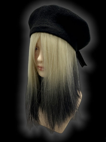 Y2K Black Lace-up Detail Studs Design Wool Beret
