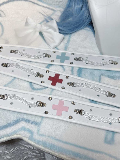 Red/Pink/Blue Yami Kawaii Stud Punk Cross Choker