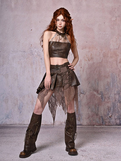 Butterflies and Chains Brown Wasteland Punk PU Leg Warmers