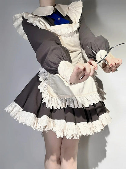 Beige Maid Lolita Flutter Shoulder Straps Apron