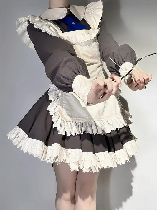 Beige Maid Lolita Flutter Shoulder Straps Apron