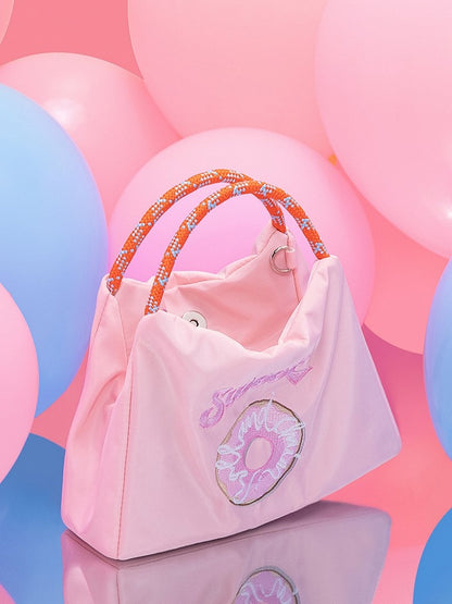 Pink Crossbody Phone Bag With Embroidered Donut Design