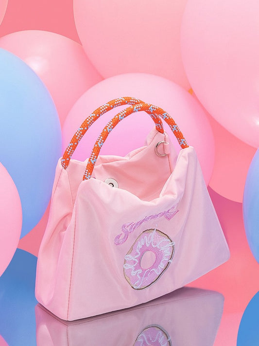 Pink Crossbody Phone Bag With Embroidered Donut Design