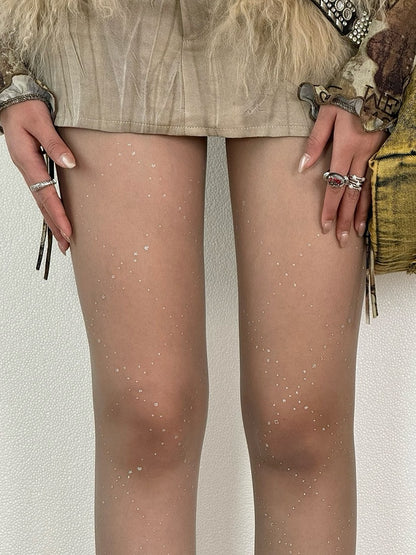 Black/Gray/Nude Y2K Rhinestone Diamond Pattern Tights