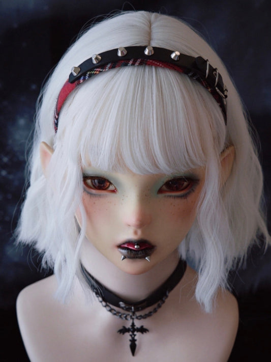 Red And Black Plaid Pattern Heart Buckle With Studs KC