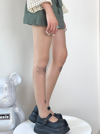 Nude Y2K Spider And Spiderweb Pattern Tights